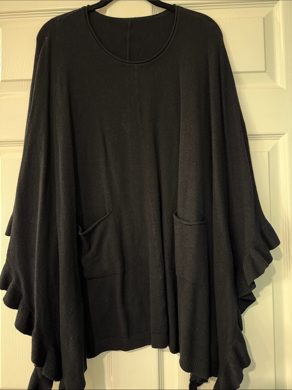 Black Ruffled Edge Pocket Poncho